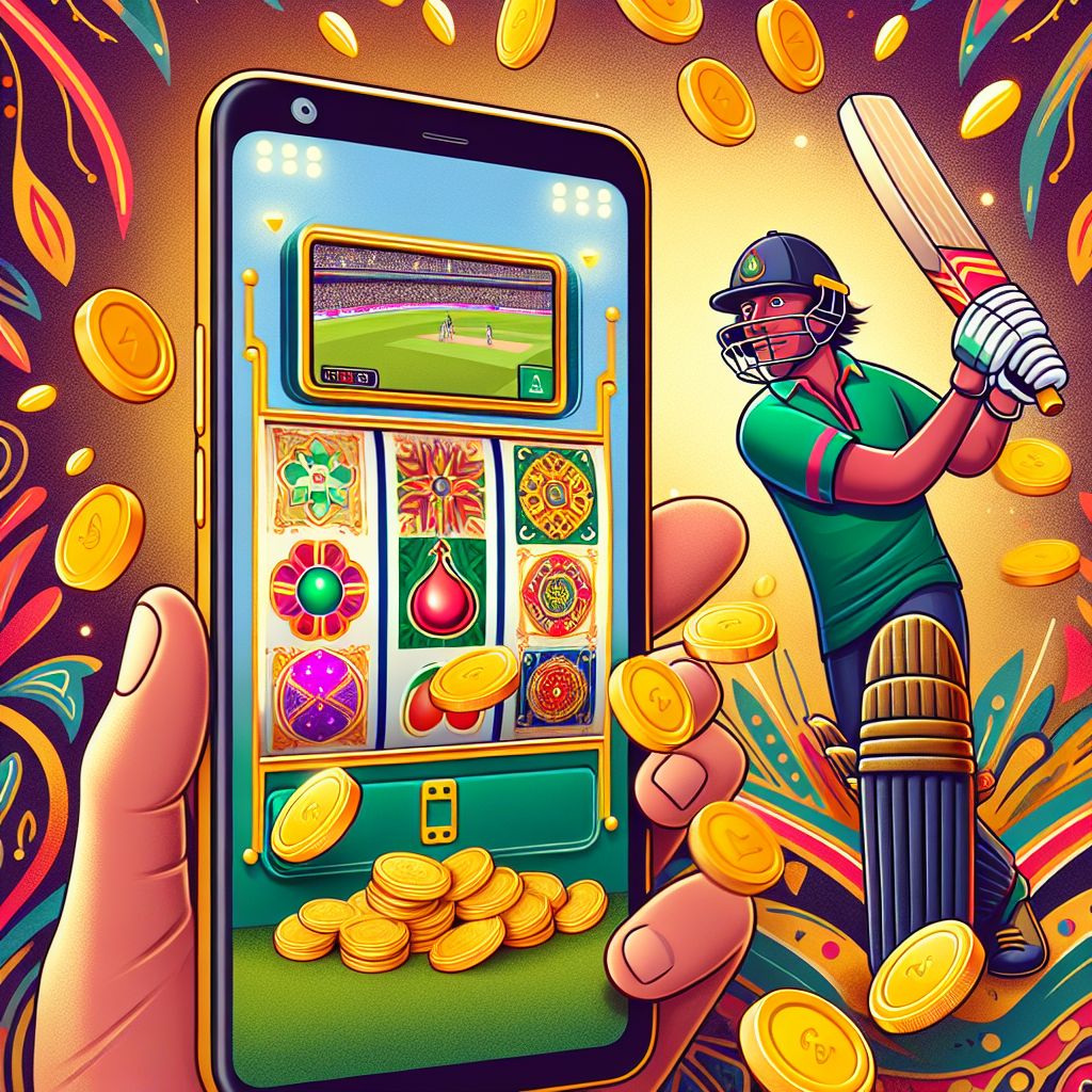 555bat app interface on smartphone with cricket and casino elements